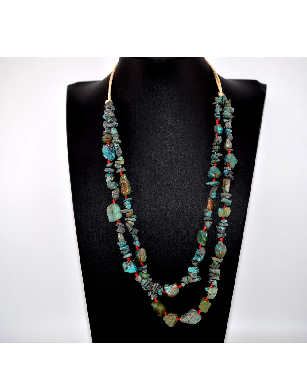 Vintage, Natural Turquoise 2 Strand Necklace, Native American Made